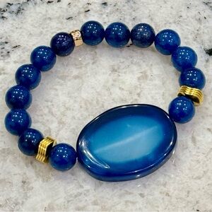 Hand Crafted Natural Blue Dragons Eye Agate and Gold Bracelet